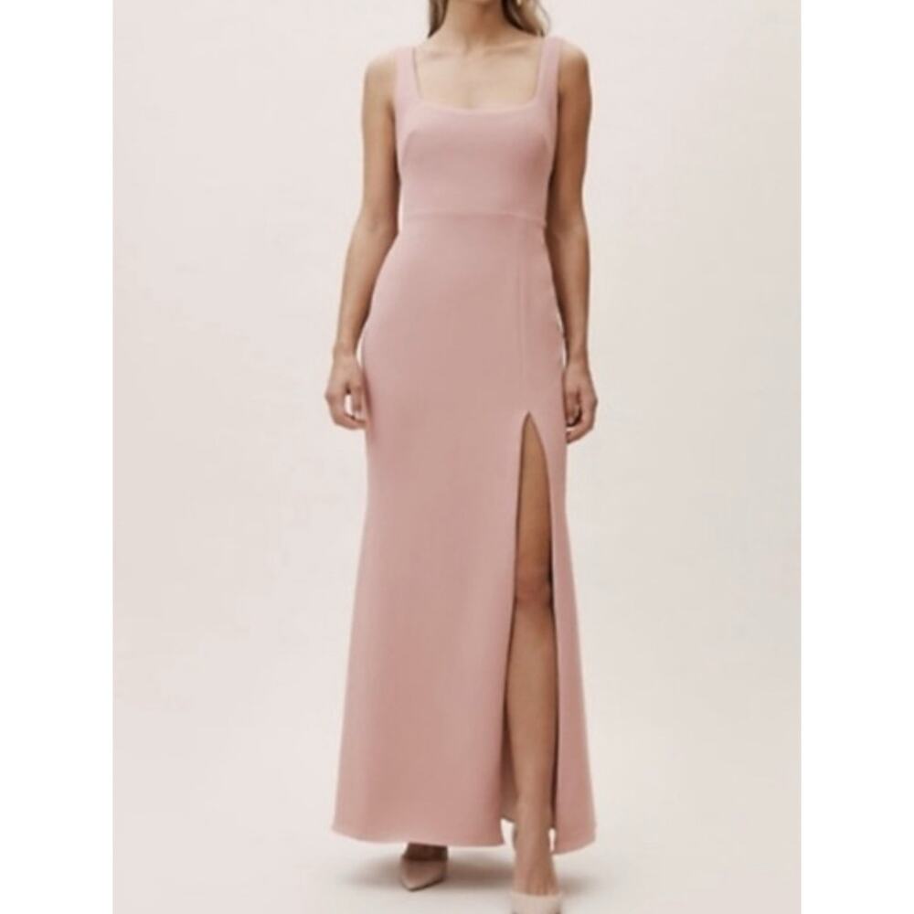 BHLDN Anthropologie Ashlynn Square-Neck Stretch Crepe Side-Slit Gown Bridesmaid